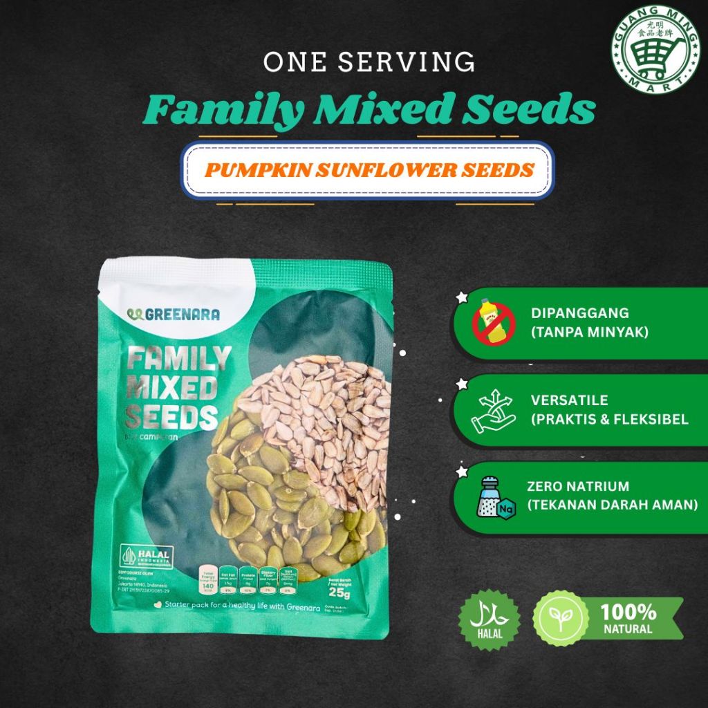 Greenara One Serving Family Mixed Seeds 25gr Biji Bunga Labu & Matahari Snack Sehat Diet Halal