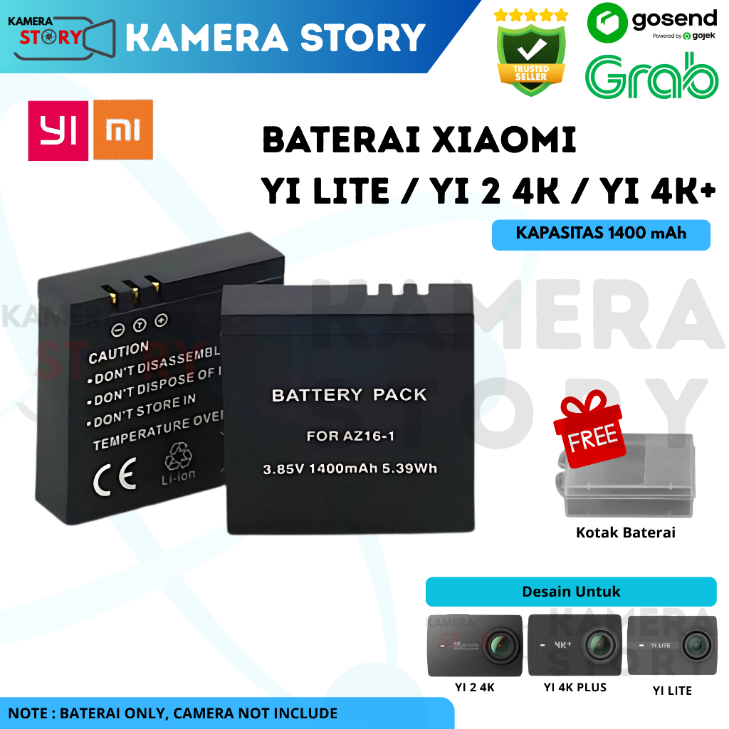 Baterai xiaomi Yi Lite / Yi 2 4K / Battery Yi 4K+ plus 1400 mAh - AZ-16