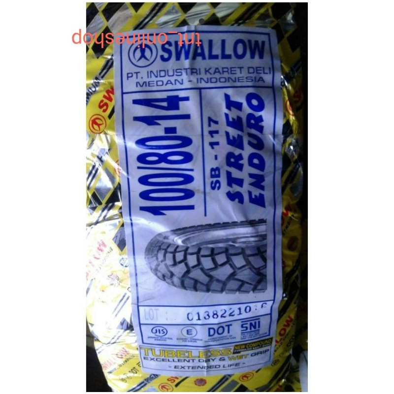BAN LUAR 100/80-14 STREET ENDURO  SB 117 TUBLESS ( STREET ENDURO ) SWALLOW
