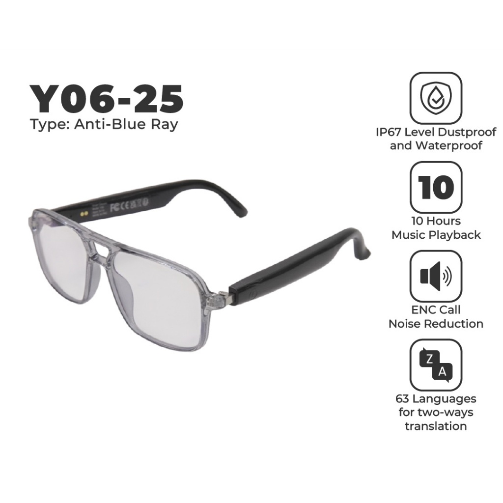 Smart Glasses Wireless Bluetooth V5.4 Sunglasses Sport IPX4 Wateroof Outdoor Kacamata Anti-Blue