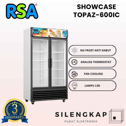 RSA Showcase TOPAZ-600IC Display Cooler Kulkas Minuman Dua Pintu No Frost Anti Kabut 8 Rak Garansi R