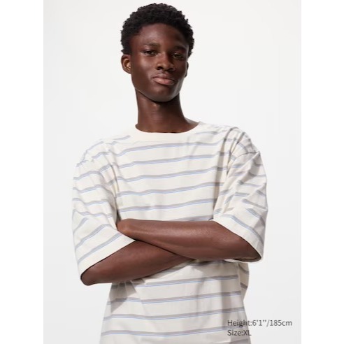 Kaos Uniqlo T-Shirt Oversize Garis 477341 Original Kaos Lengan Pendek Pria Oversize Keren