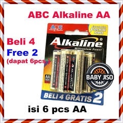Baterai/batre AA/A2 ALKALINE ABC 4+2 ISI 6 BUAH ORI