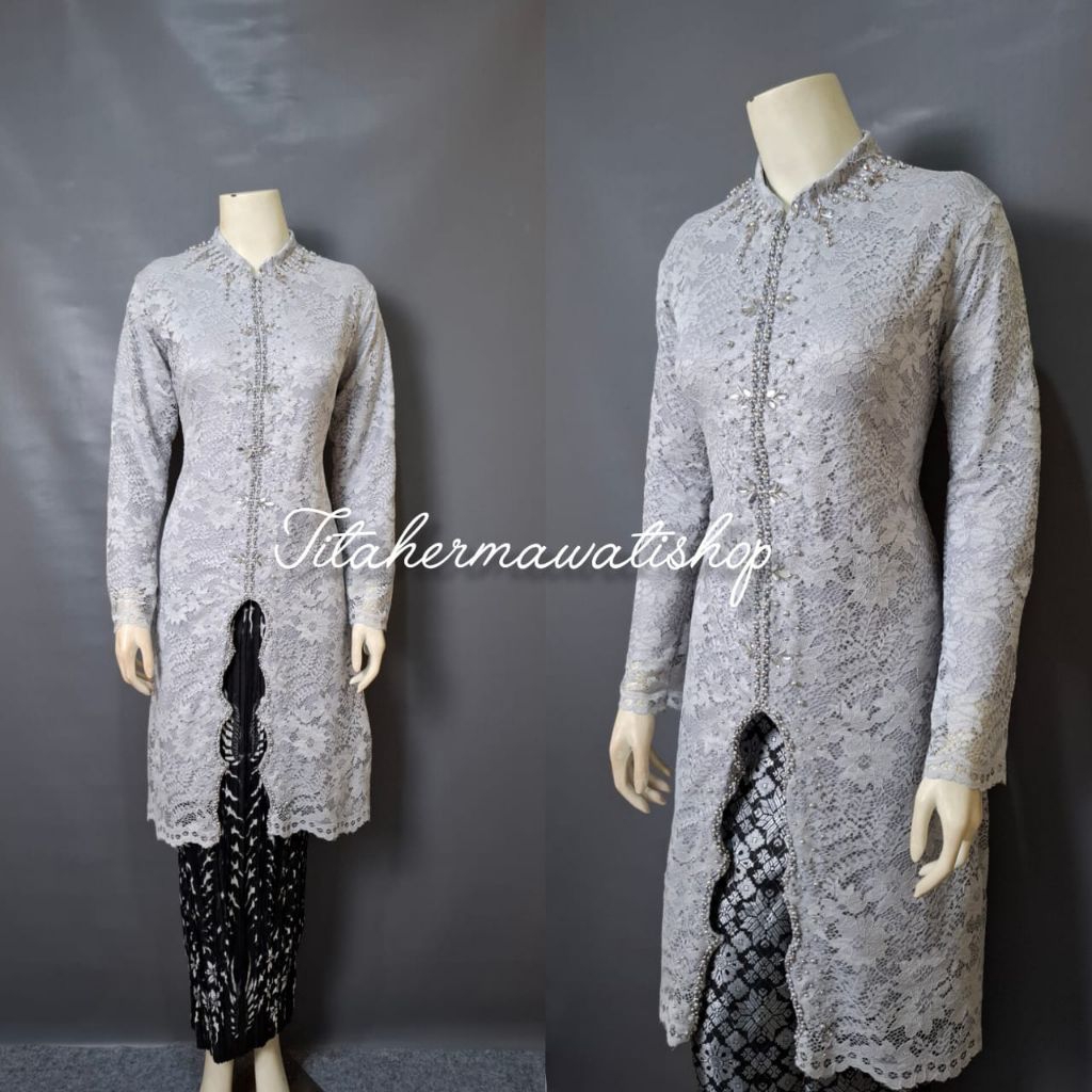 [Titahermawatishop] set kebaya tunik brokat busui friendly bahan brokat premium Payet mutiara model 