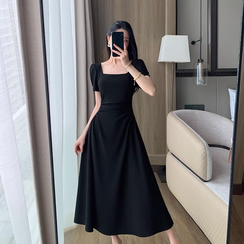 Dress Hitam Polos Wanita Long Dress Press Body Korean Style Princess Black Dress Elegant Casual Dres