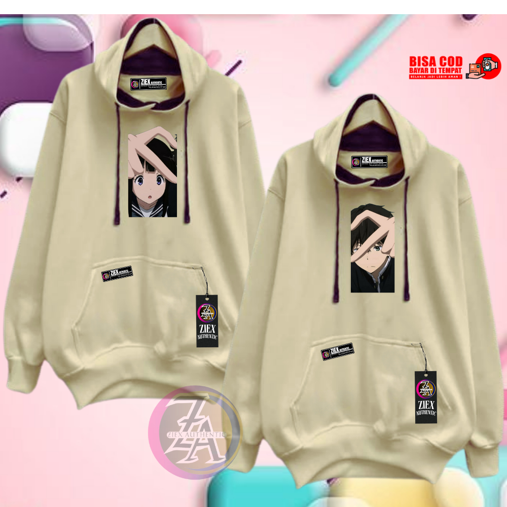 Ziex Authentic Sweater Pria Wanita Couple Hoodie Pasangan Cowok Cewek Warna Cream Motif Anime Hodie