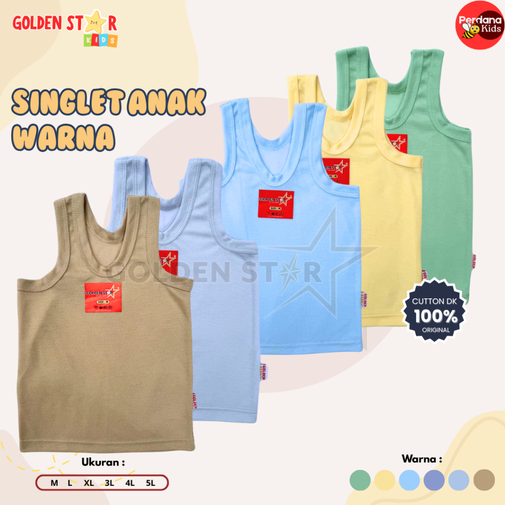 6 Pcs Kaus Dalam Anak TK SD SMP Warna Golden Star umur 1 s/d 12 Tahun - Kaos Dalam Anak Bayi Warna W
