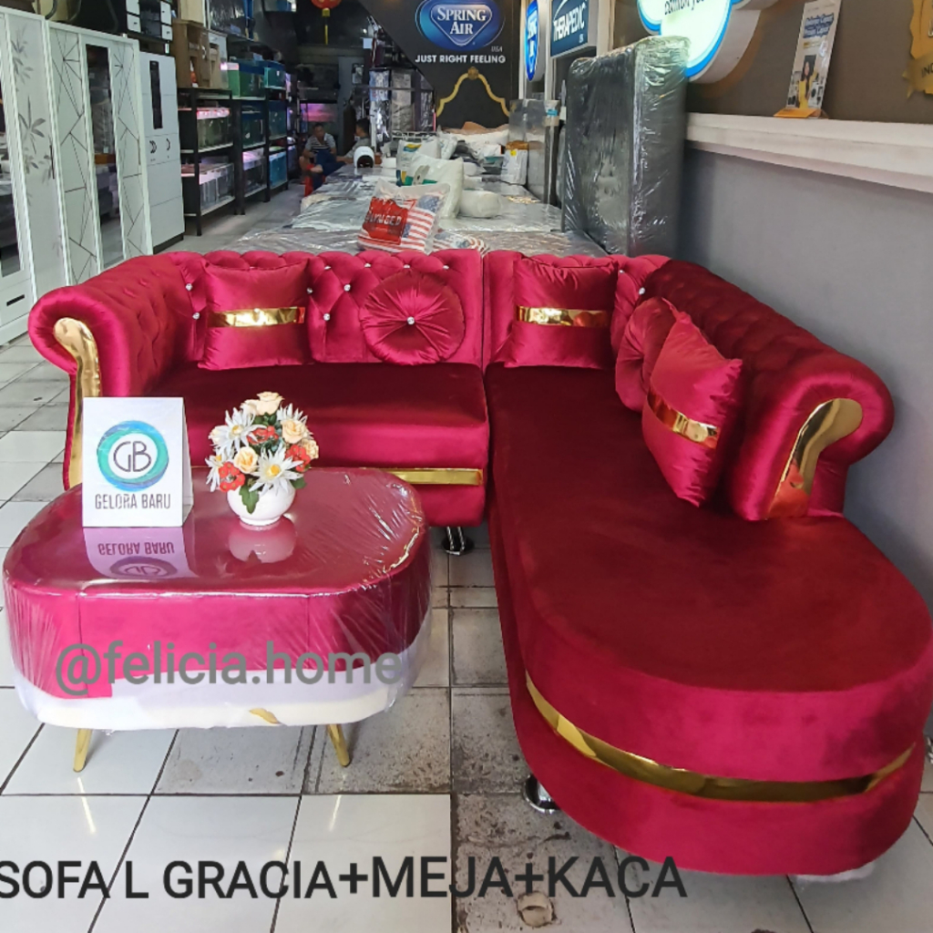 Sofa L Gracia + Meja + Kaca