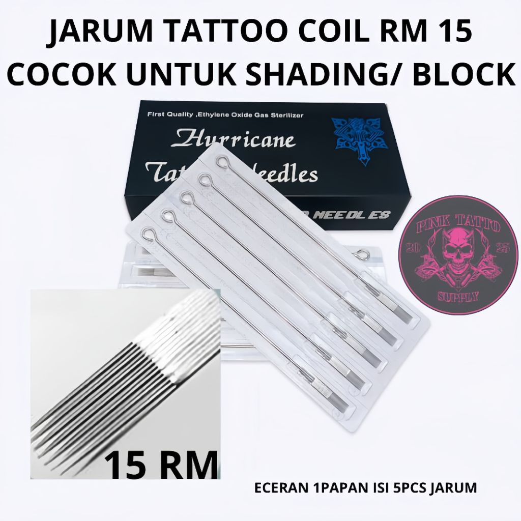 RM 15 jarum tato coil label premium-cocok untuk shading-block-ECERAN 1papan isi 5pcs jarum tattoo