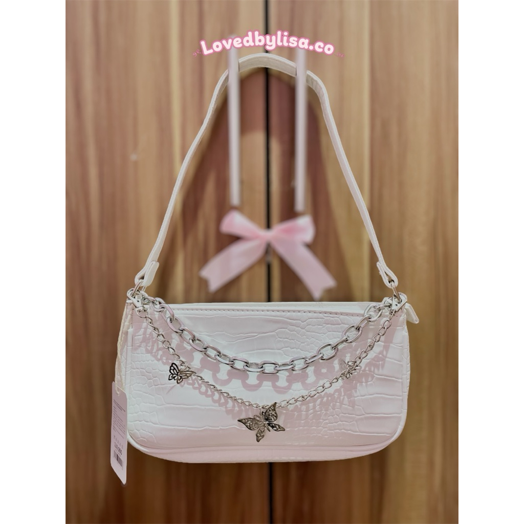 NEW|Tas Bahu Wanita KKV OHSOME - Tas Kulit Buaya Rantai Kupu-kupu Glossy Tas Konser Crocodile Leathe