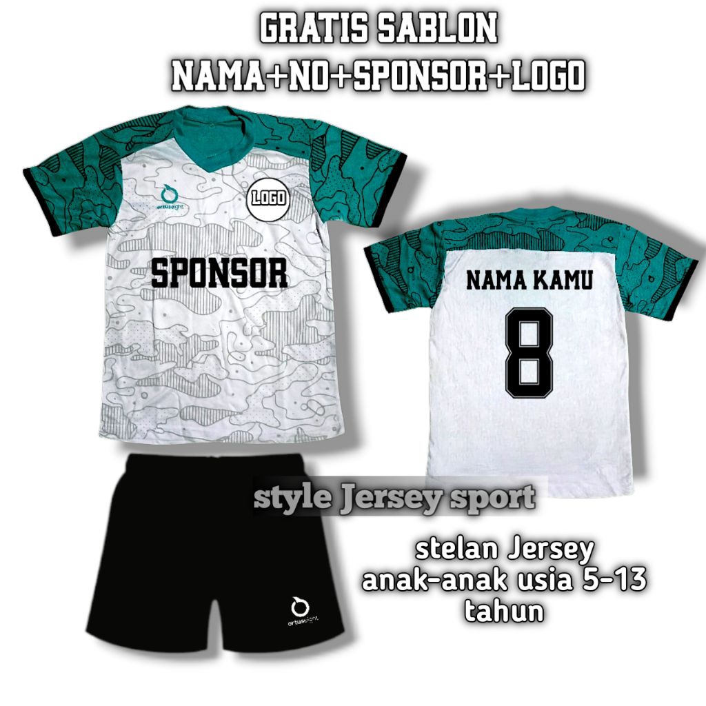 (GRATIS SABLON NAMA+NO+SPONSOR+LOGO) BAJU OLAHRAGA ANAK LAKI LAKI PEREMPUAN USIA 5-13 TAHUN STELAN J