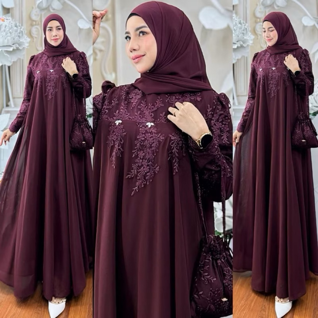 EVALIA DRES FREE PASHMINA ORIGINAL BY ALDISA TERBARU BESTSELLER GAMIS MEWAH GAMUS PESTA ATAU LEBARAN