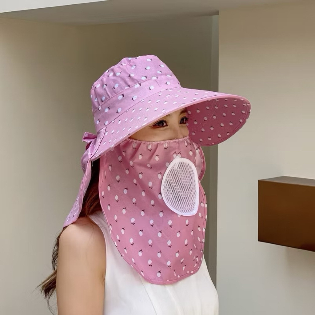 Topi Outdoor Wanita Anti UV / Topi Visor Lipat Wanita / Topi Visor Cadar Penutup Wajah / Topi Pantai