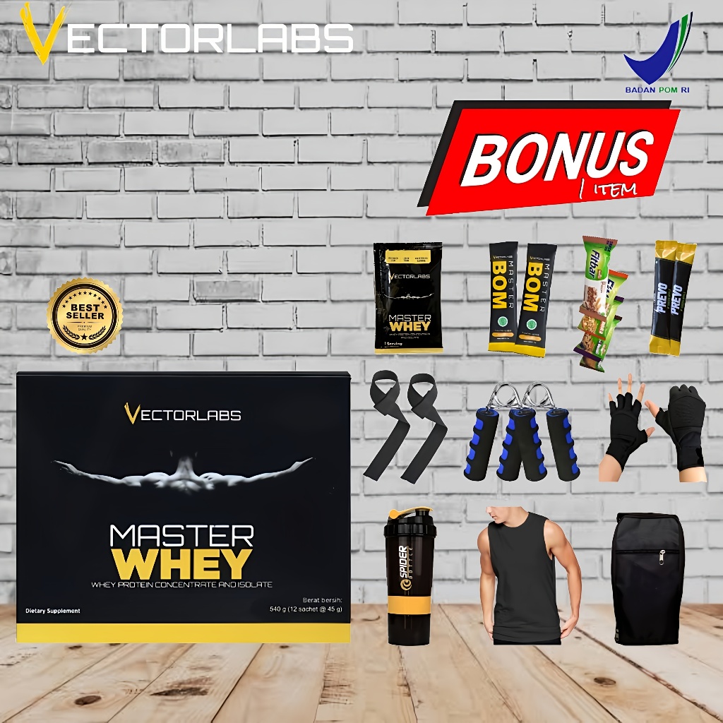 Vectorlabs Master Whey Protein 12 Sachet Suplemen Fitness Susu Whey Protein Isolate Concentrate