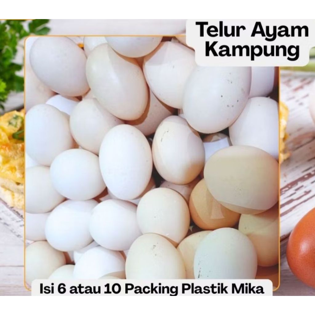 

Telur ayam kampung kemasan per pack (6butir dan 10butir)
