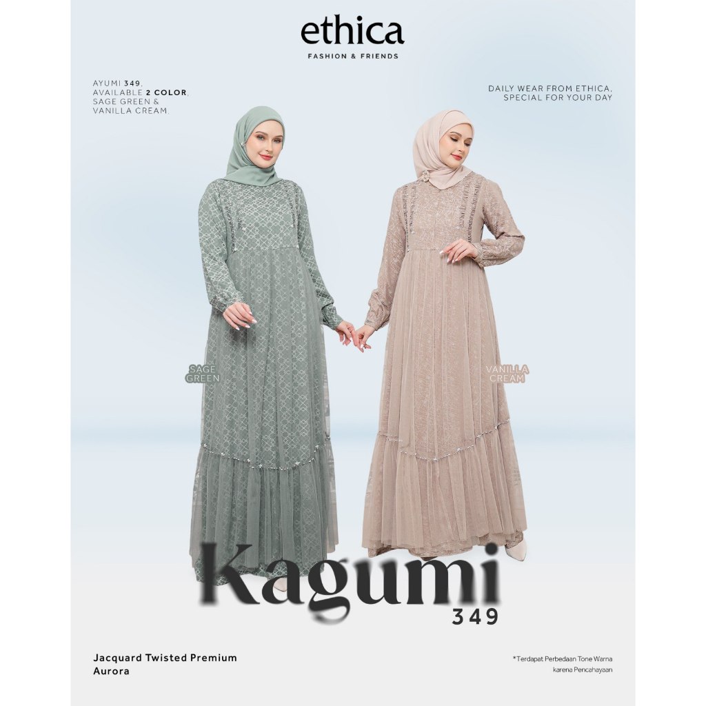 KAGUMI 349 SAGE GREEN, VANILLA CREAM DAILY WEAR, CASUAL DRESS, PAKAIAN HARIAN, GAMIS KASUAL, GAMIS P
