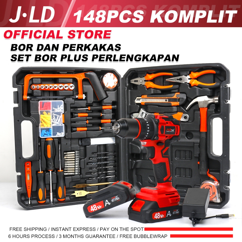 JLD 148Pcs All-In-One Perkakas Combo Set Rumah Lengkap 48Vf Dengan Brushless Bor Tangan Tanpa Kable/