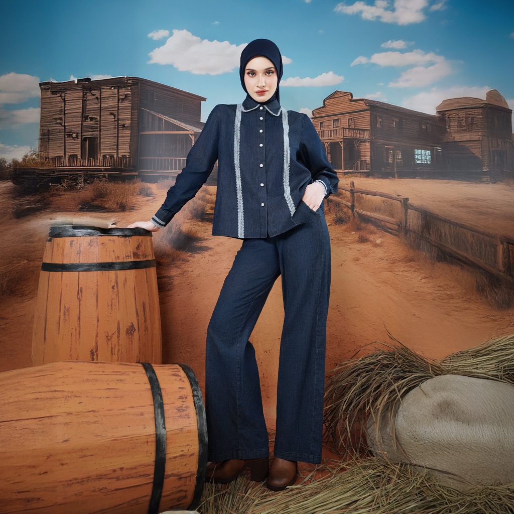 MANDJHA Mauren Blouse Denim By IVAN GUNAWAN - Busana Muslim Modest ORIGINA