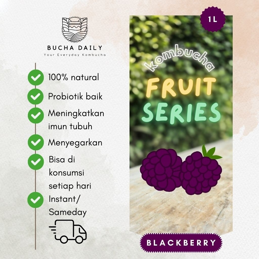 

[Instant/Sameday] Kombucha Teh Fermentasi Rasa BLACKBERRY 1000 ml