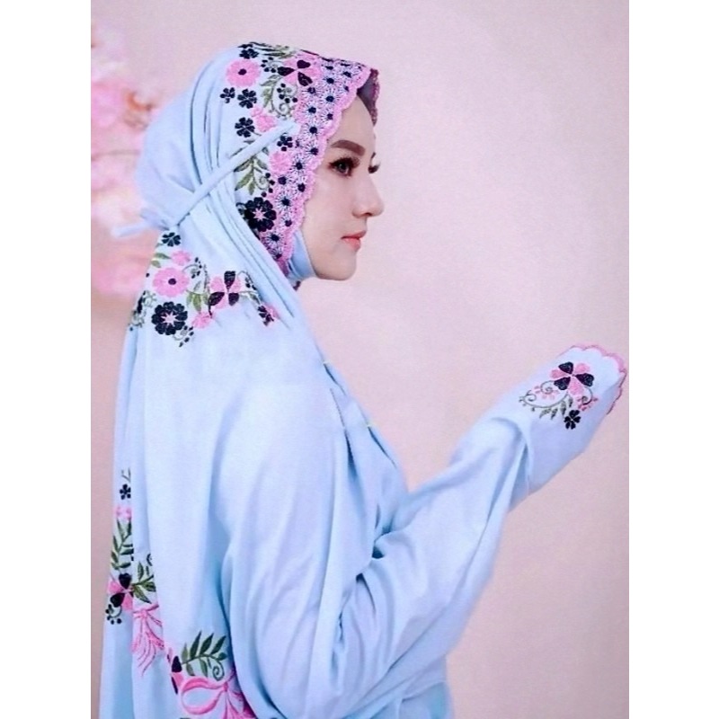 MUKENA TERUSAN DEWASA KAIN POLINO MIKRO LEMBUT NYAMAN MOTIF BORDIR RENDA BUNGA CANTIK, MUKENAH LAJUR