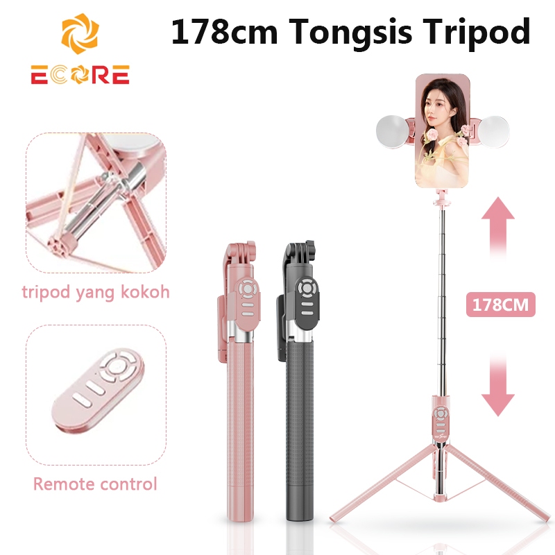 ECORE 178CM Tongsis Bluetooth Remote Tripod portable Tripod Selfie Stick HP Kamera DSLR Tongsis