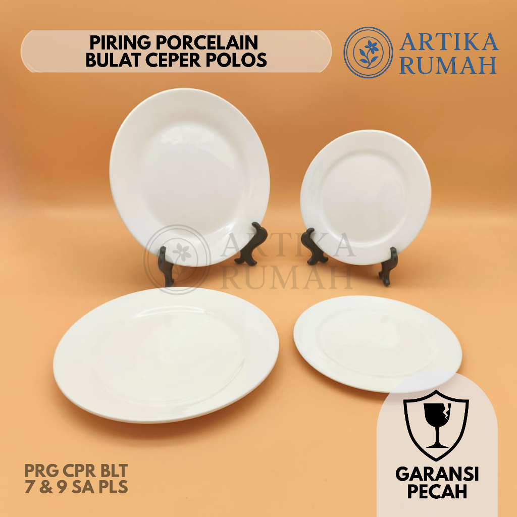 Artika Rumah Piring Keramik Porcelain Ceper Bulat Warna Putih Gading Polos Piring Aestetik 7 & 9 inc