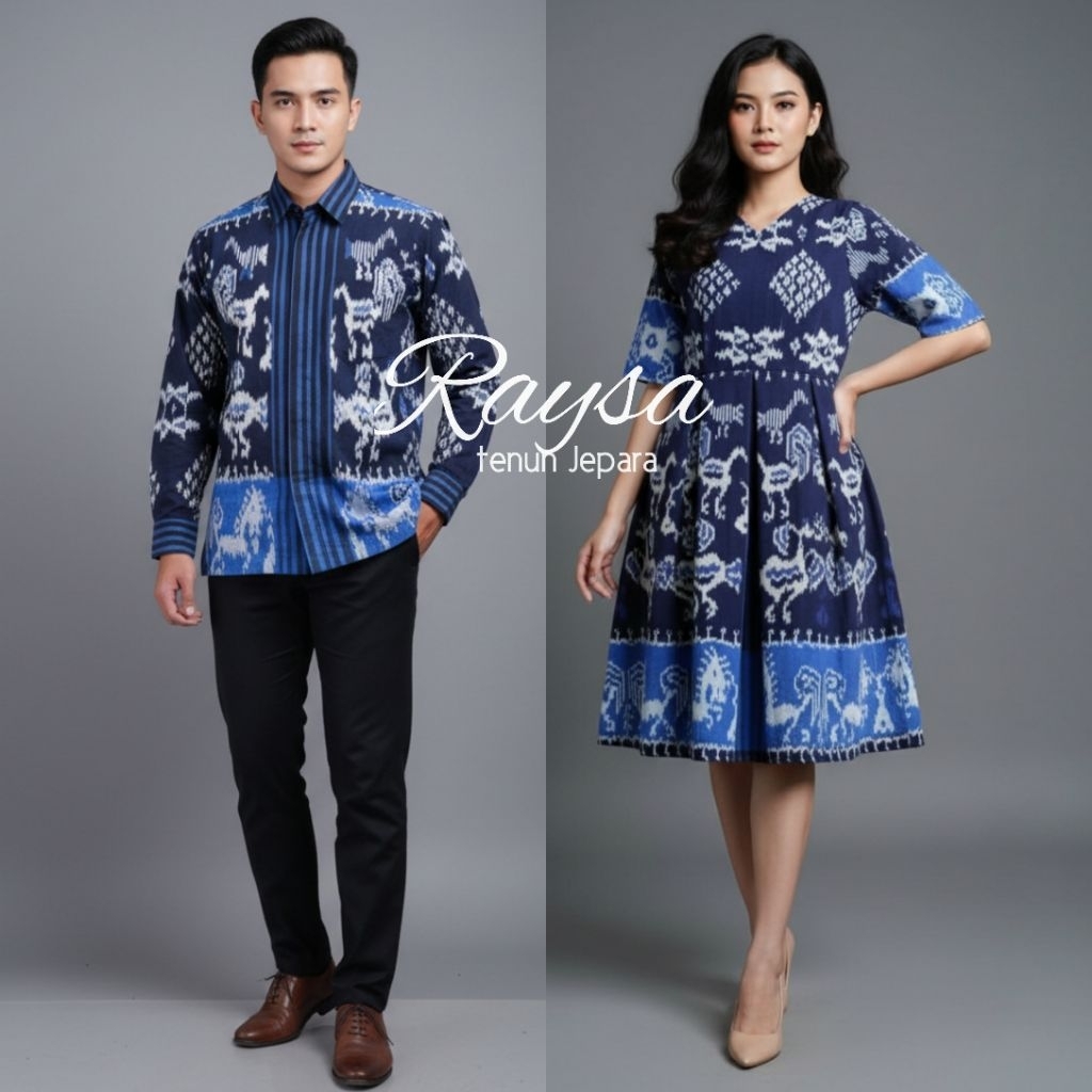 Raysa Tenun Couple tenun kemeja tenun dan Dres tenun Jepara motif Sumba baju tenun atasan etnik baju