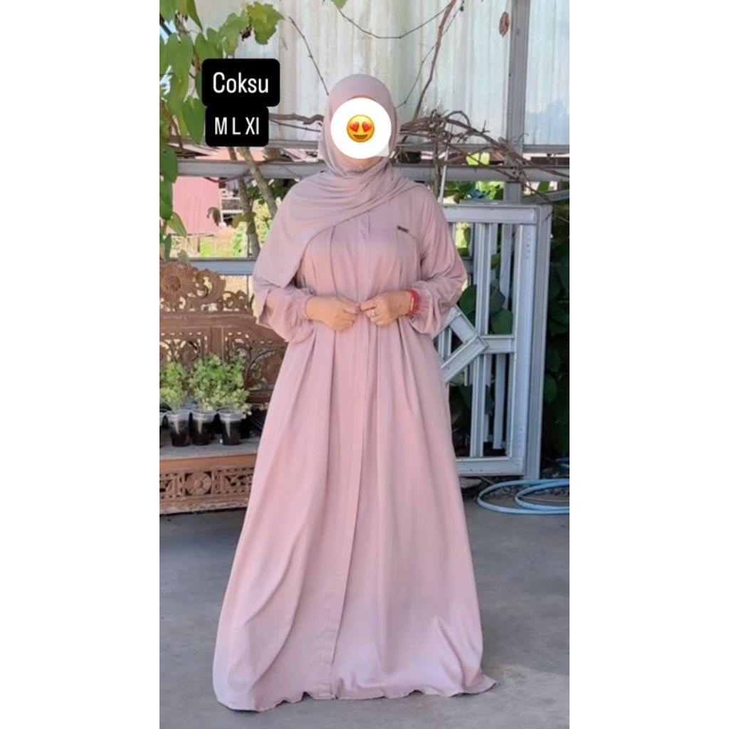 Gamis Syahida Polos Resleting Depan