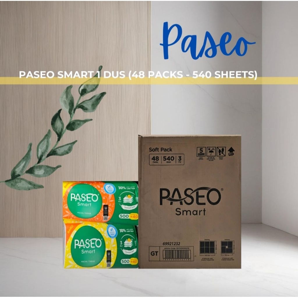 (Paket 1 Dus) Paseo Smart Tissue 48 Packs x 540 Helai - 3Ply - Paseo Tissue - Paseo Smart