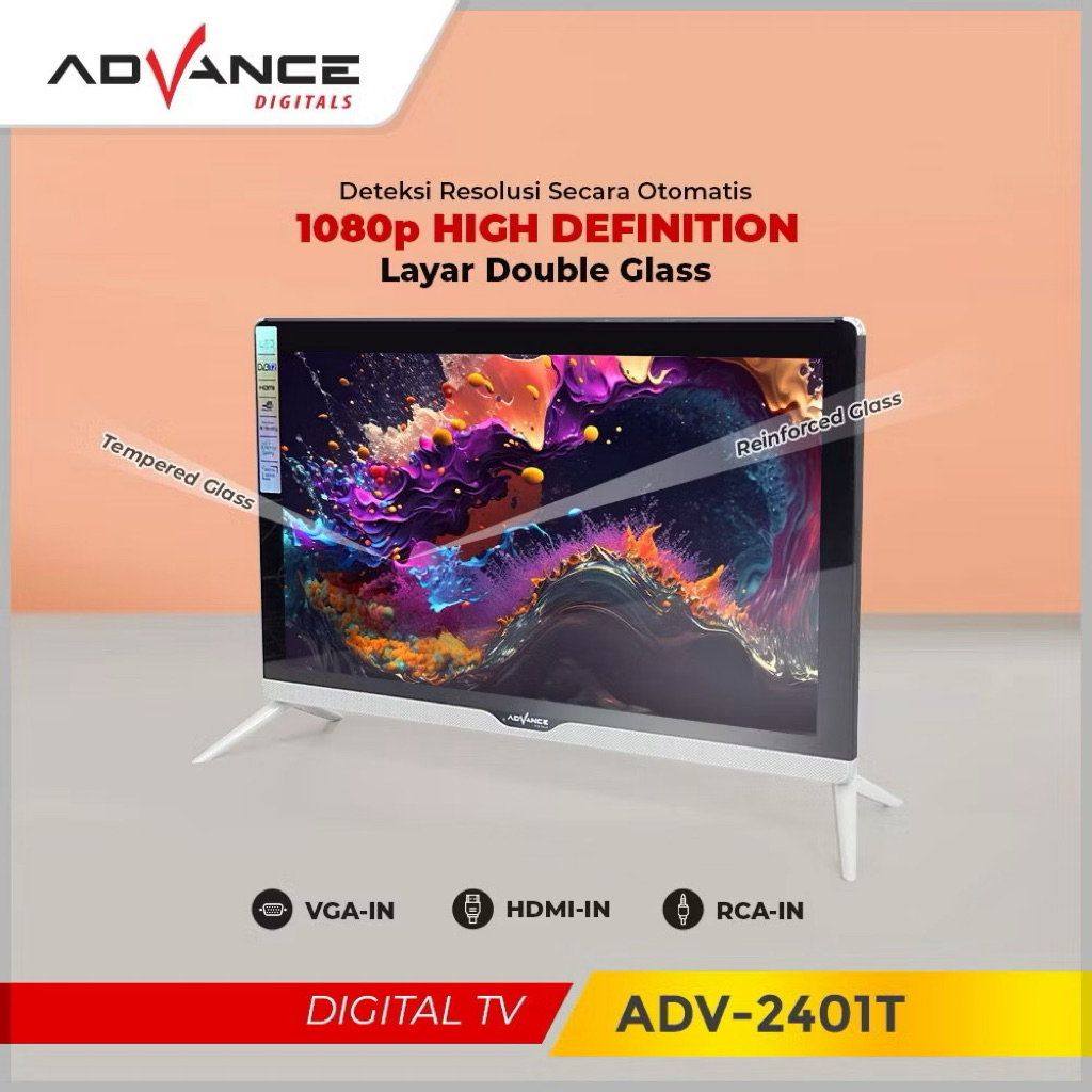 INSTANT ( GRATIS PACKING KAYU ) Advance Televisi Led Digital TV HD 24 inch Crystal Design FULL HD TV
