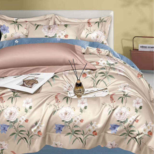 BIOSIBEDDING Sprei Katun Jepang Motif Bunga Coklat Peach Abu Shabby Custom Rumbai Rempel Vintage - S