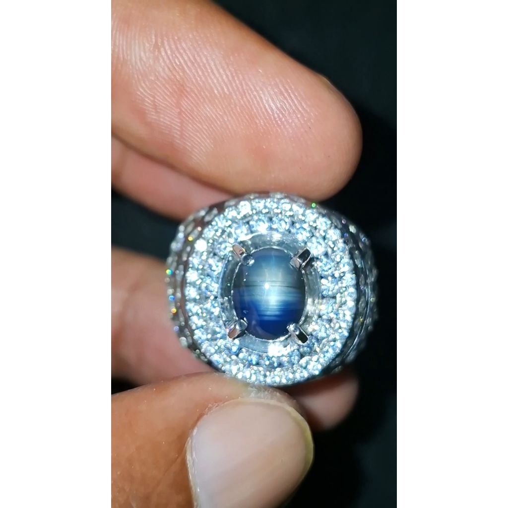 Natural Blue Sapphire Star 12 Ring Perak Microsetting