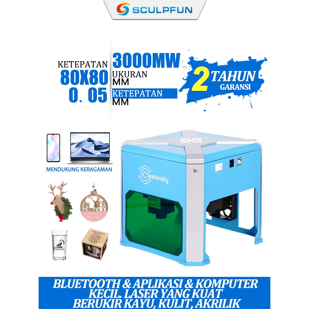 RENGGASTORE0 - CREATORALLY K6 LASER ENGRAVER 3000MW MESIN GRAFIR KAYU AKRILIK KULIT LOGAM