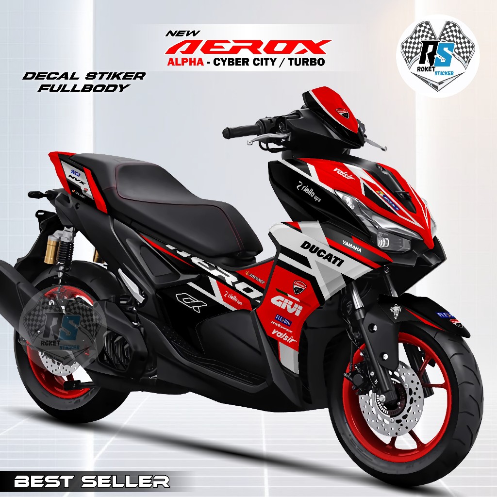Bisa COD-Decal Sticker Aerox Alpha 155 FullBody / Motif Racing Givi Ducati