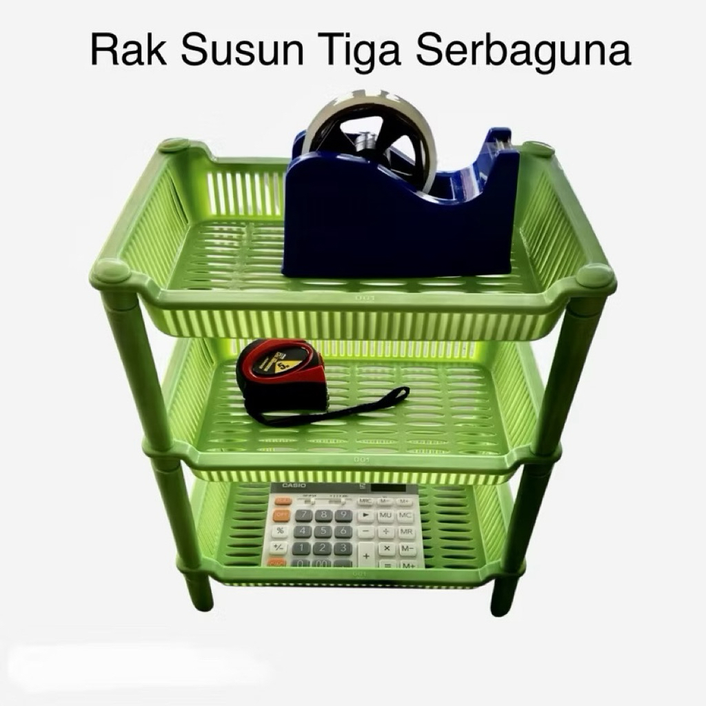 Rak segi empat susun tiga kw/ rak bumbu/ rak plastik - Rak kosmetik susun 3 plastik / rak serbaguna 