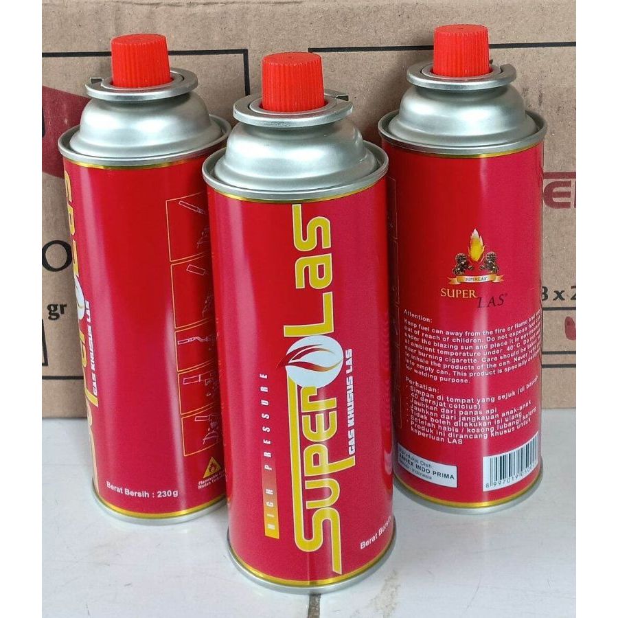 Gas Kaleng Portable Merk Super Las/Gas Kaleng Kompor Portable/ Gas Kompor Camping 230gram (Original)