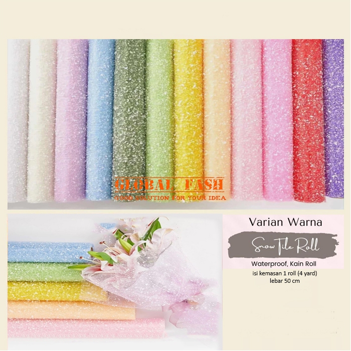 Kain Tile Salju / Snow Wrapping Paper Snowflake Polimesh / 1 Rol Kain Tile Salju Paper Buket Bunga