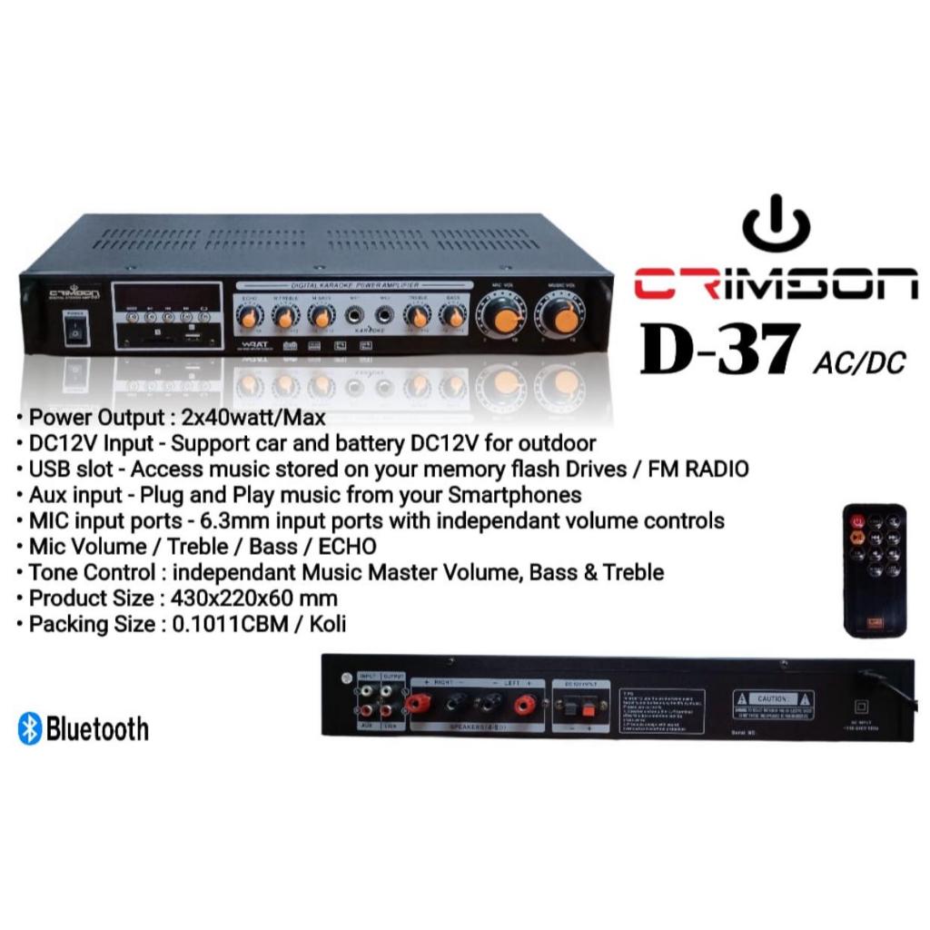 Amplifier AC DC Karaoke CRIMSON D 37/ D-37 Bluetooth Stereo