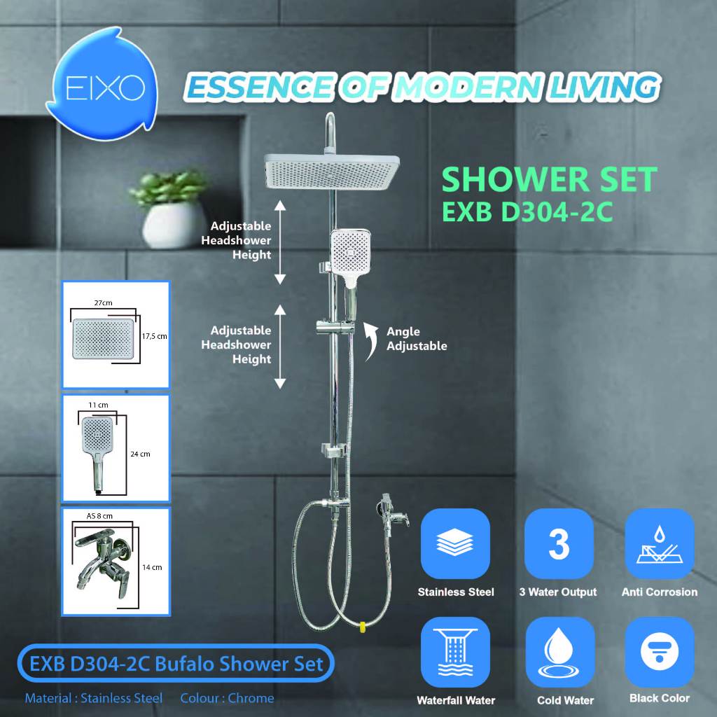 Shower Set Minimalis Kamar Mandi Stainless Steel EIXO Bufalo Cold Only