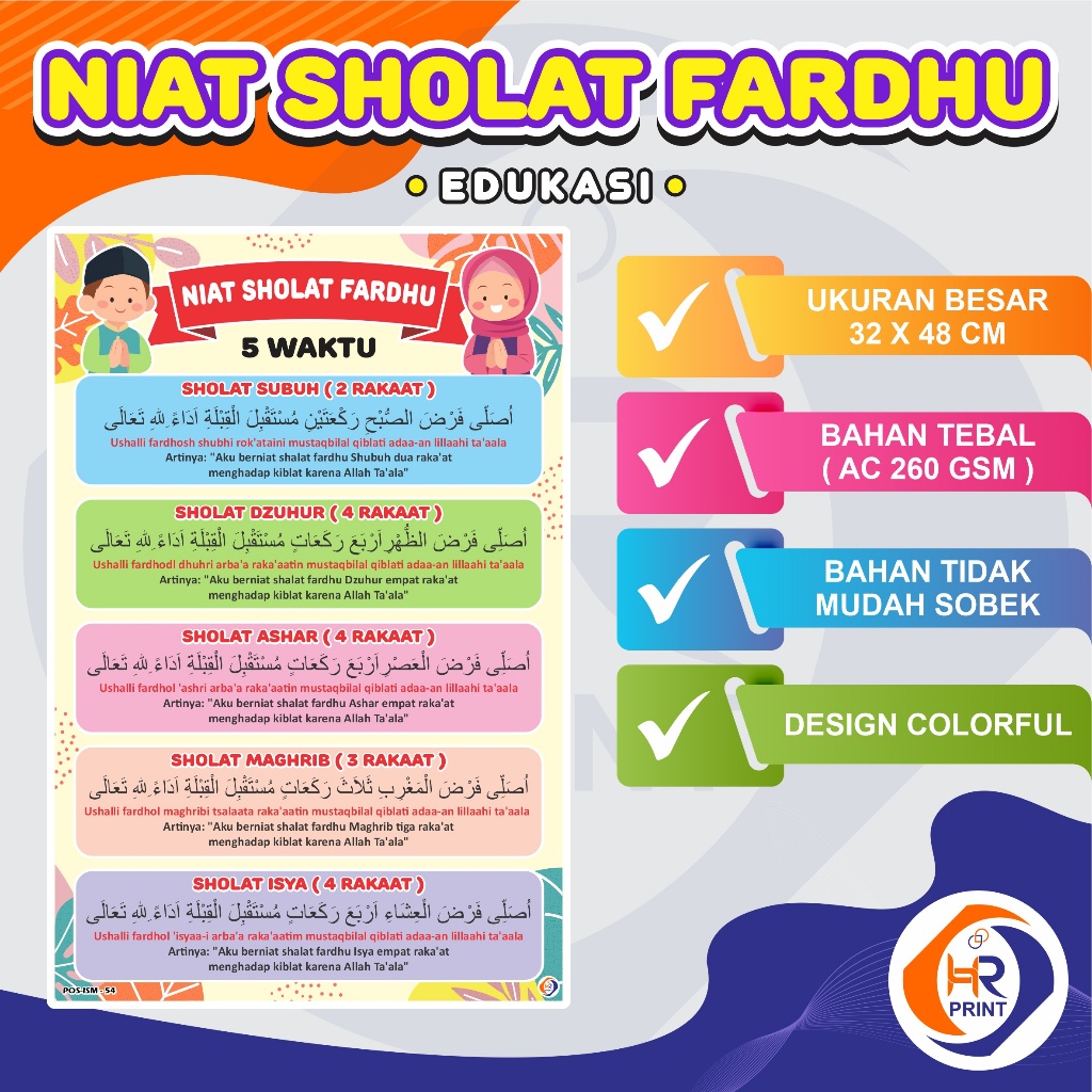 Poster NIAT SHOLAT FARDHU - Poster Edukasi Islami - Poster Niat Sholat Wajib