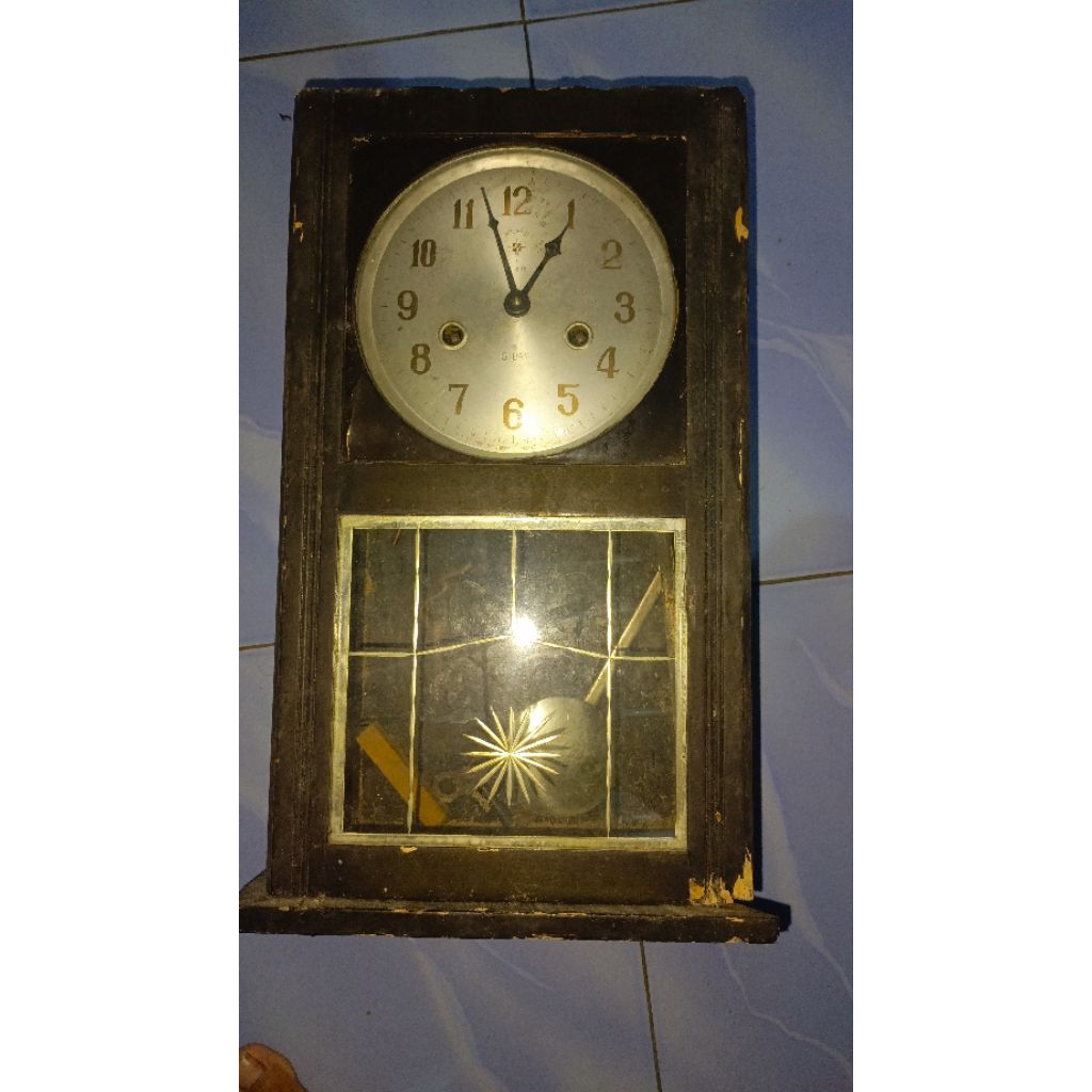 jam bandul polaris kayu antik jadul mati