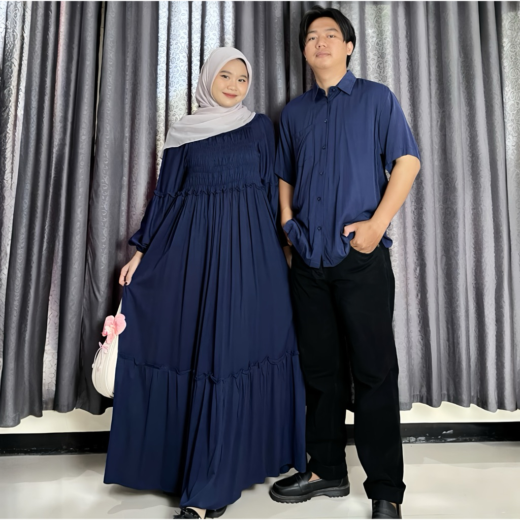 Couple Gamis Muslimah Set Coupel Busana Muslim 2026 Sarimbit Lebaran Keluarga Drish Couole Terbaru G