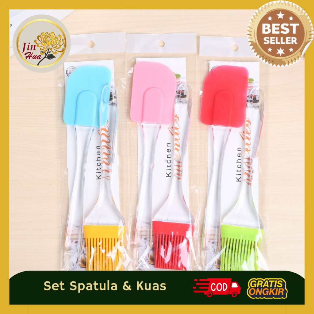 JH Kuas dan Spatula Silikon / Kuas Kue + Spatula Silikon / Kuas + Spatula Serbaguna Bahan Silikon