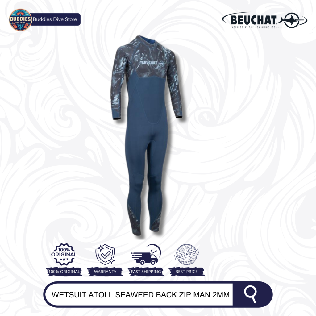 Beuchat Wetsuit Atoll Seaweed Back Zip Man 2mm - Diving Wear - Wetsuit