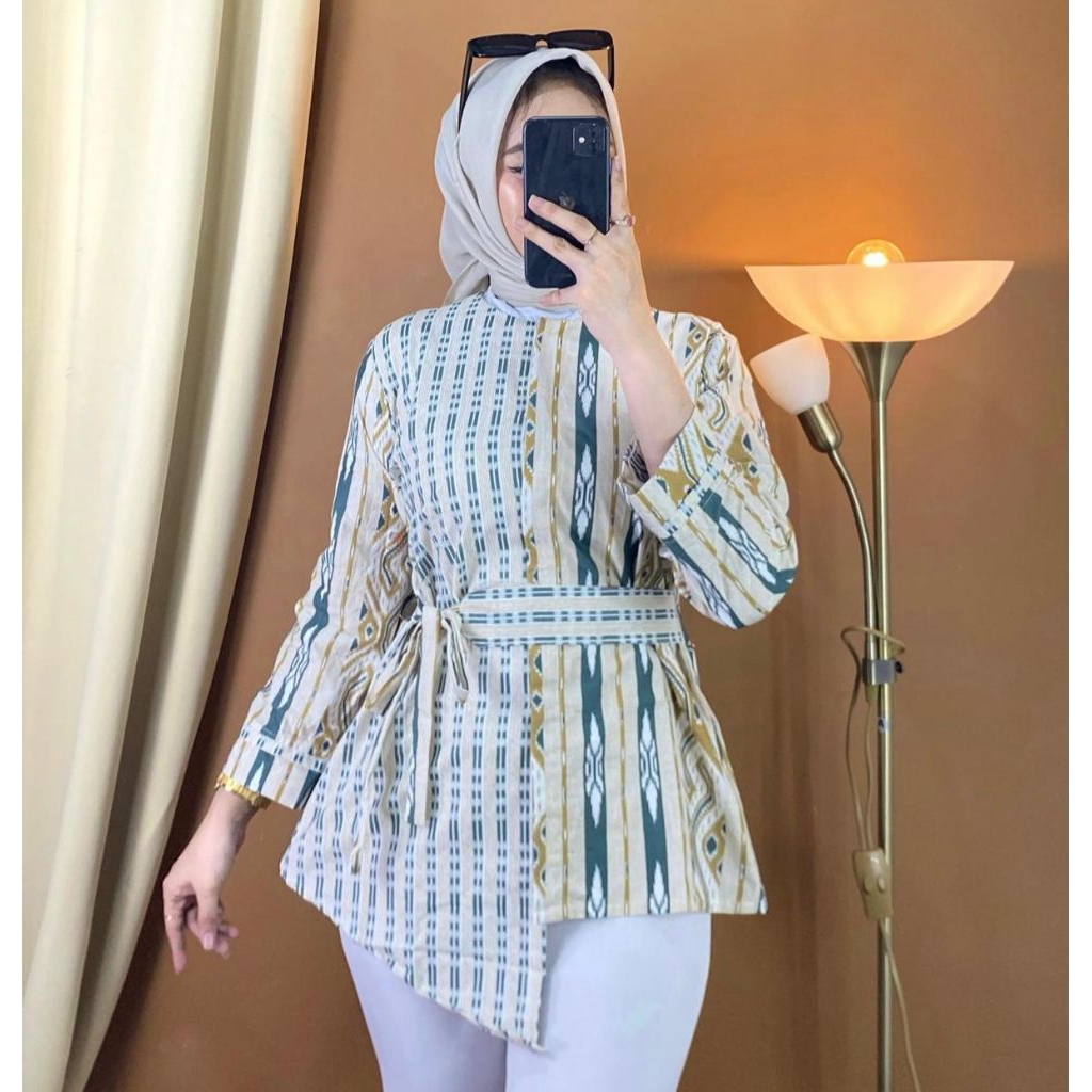 Blouse Batik Wanita Lengan Panjang - Atasan Batik Modern Premium Elegan Kekinian Kemeja Kombinasi Mo