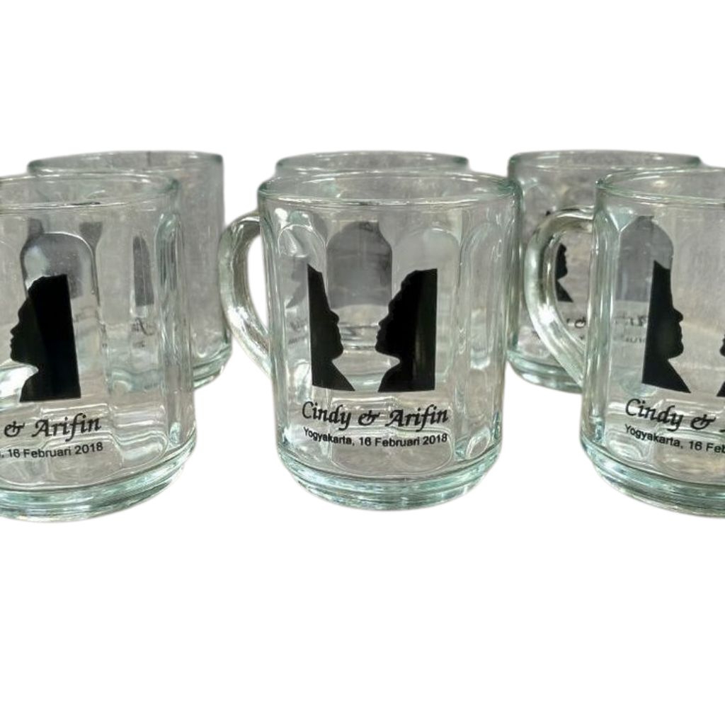 souvenir sablon gelas kaca bening custom