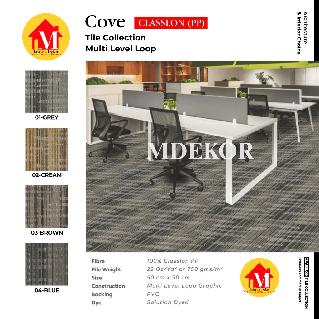 MDEKOR - Karpet Tile Cove | Karpet Kantor Isi 20 Pcs Per Box | Harga Adalah Per Box
