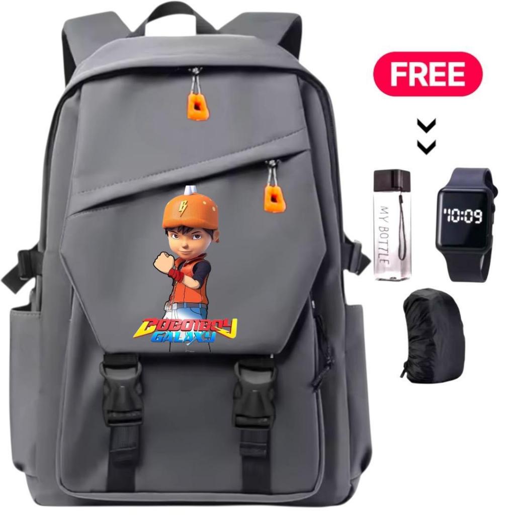 Tas Ransel Sekolah Anak Fashion Motif Krater BOBOIBOY R 5012 Free Hadiah Jam Botlle Cover Anti air