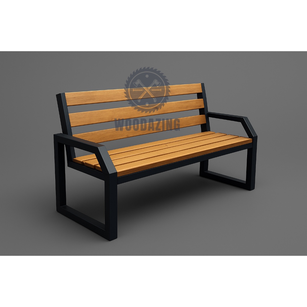 Kursi Teras Panjang Bahan Besi Dan Kayu - Bangku Taman Dengan Sandaran Tempat Duduk Santai