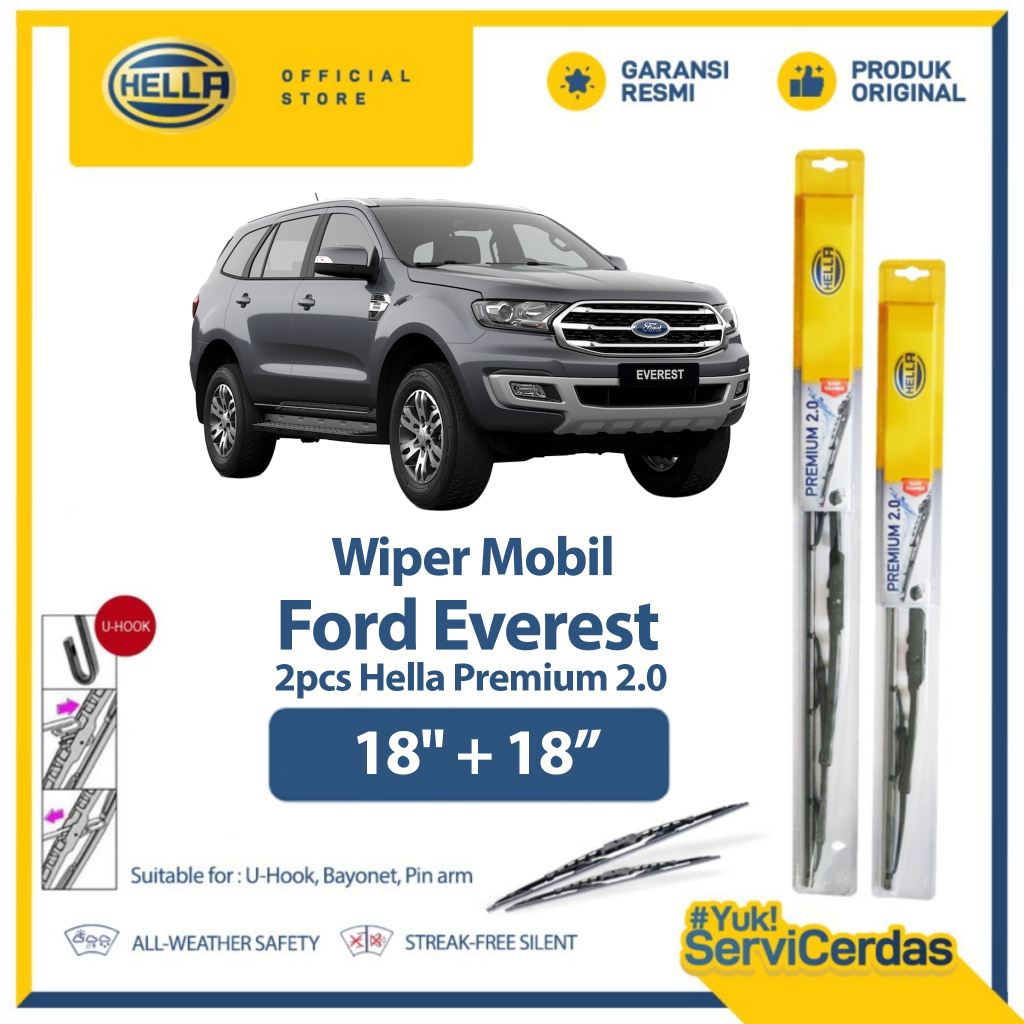 Wiper Mobil FORD Everest 18" + 18" (2pcs) - HELLA Premium 2.0